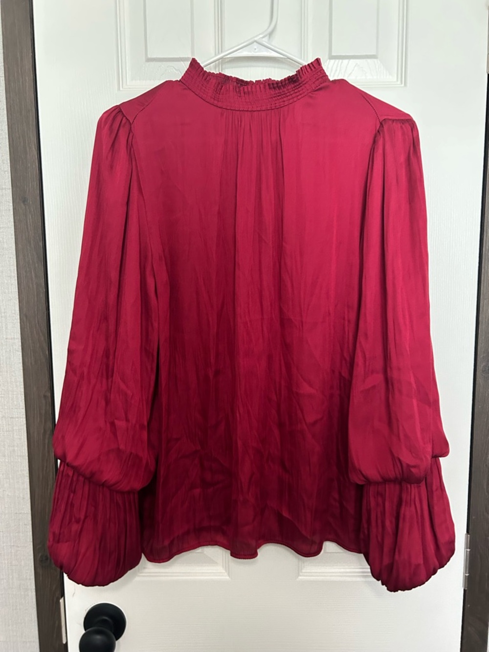 Tahari Crimson Ruffled Mock-Neck Blouse